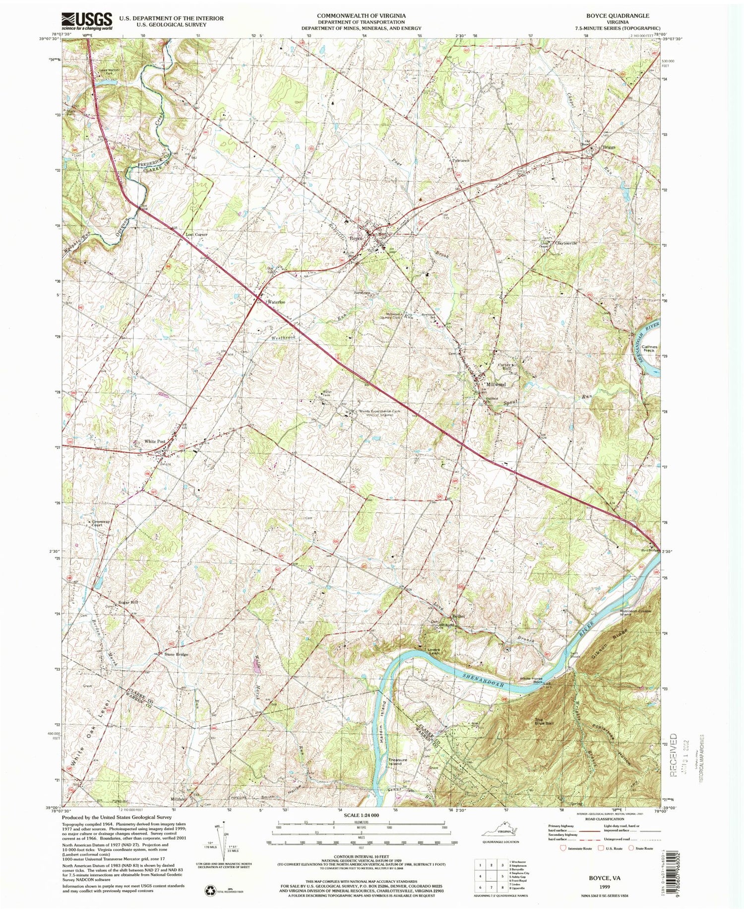 Classic USGS Boyce Virginia 7.5'x7.5' Topo Map Image