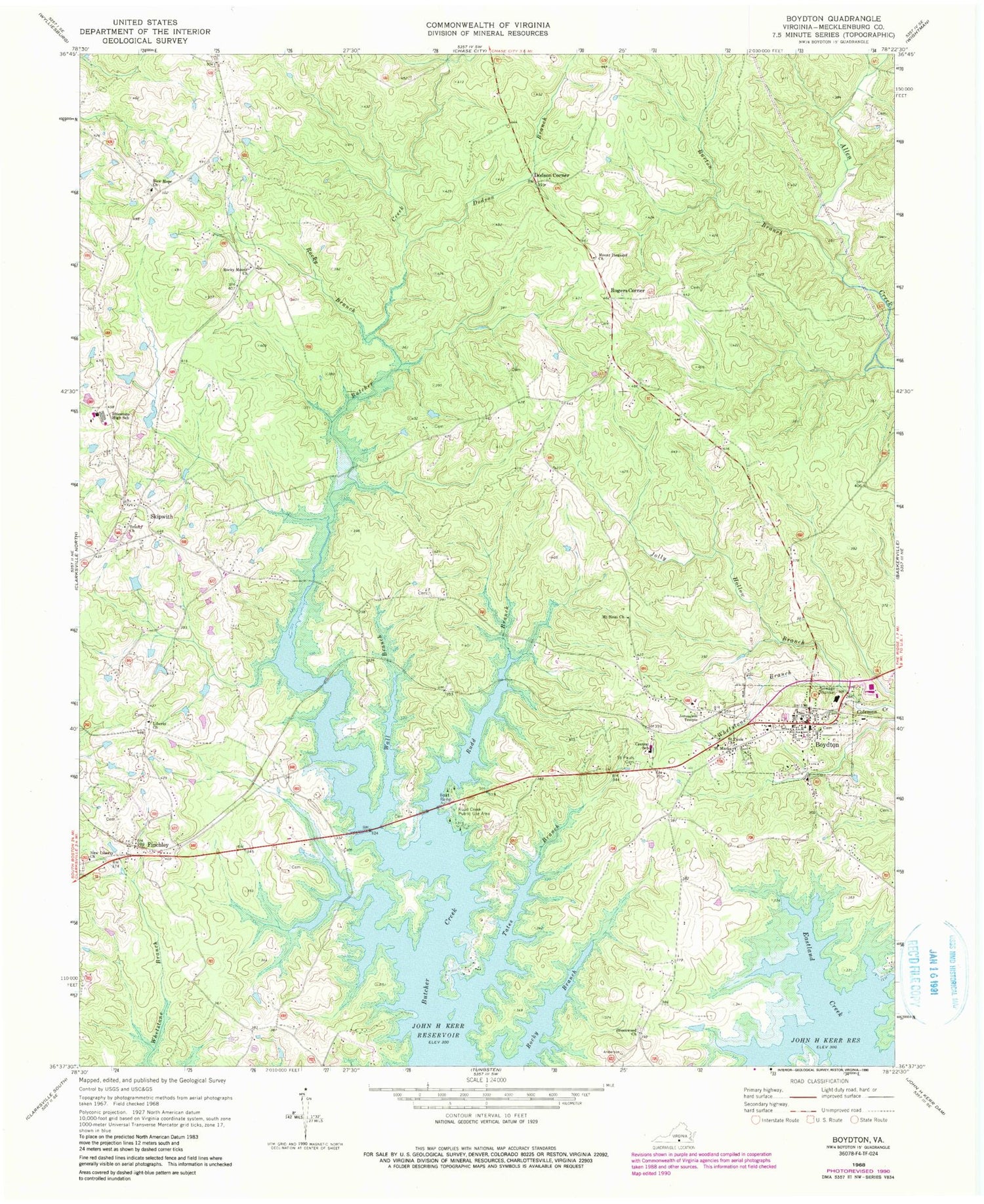 Classic USGS Boydton Virginia 7.5'x7.5' Topo Map Image