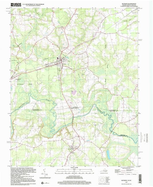 Classic USGS Boykins Virginia 7.5'x7.5' Topo Map Image