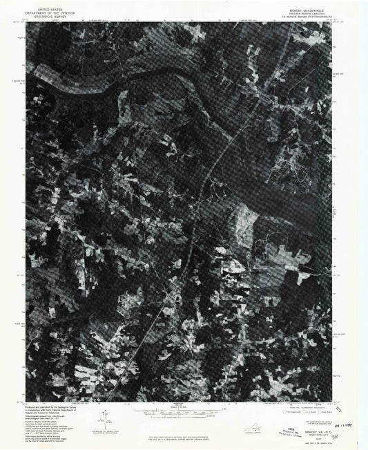 Classic USGS Bracey Virginia 7.5'x7.5' Topo Map Image