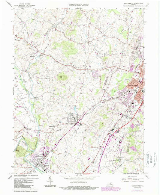 Classic USGS Bridgewater Virginia 7.5'x7.5' Topo Map Image