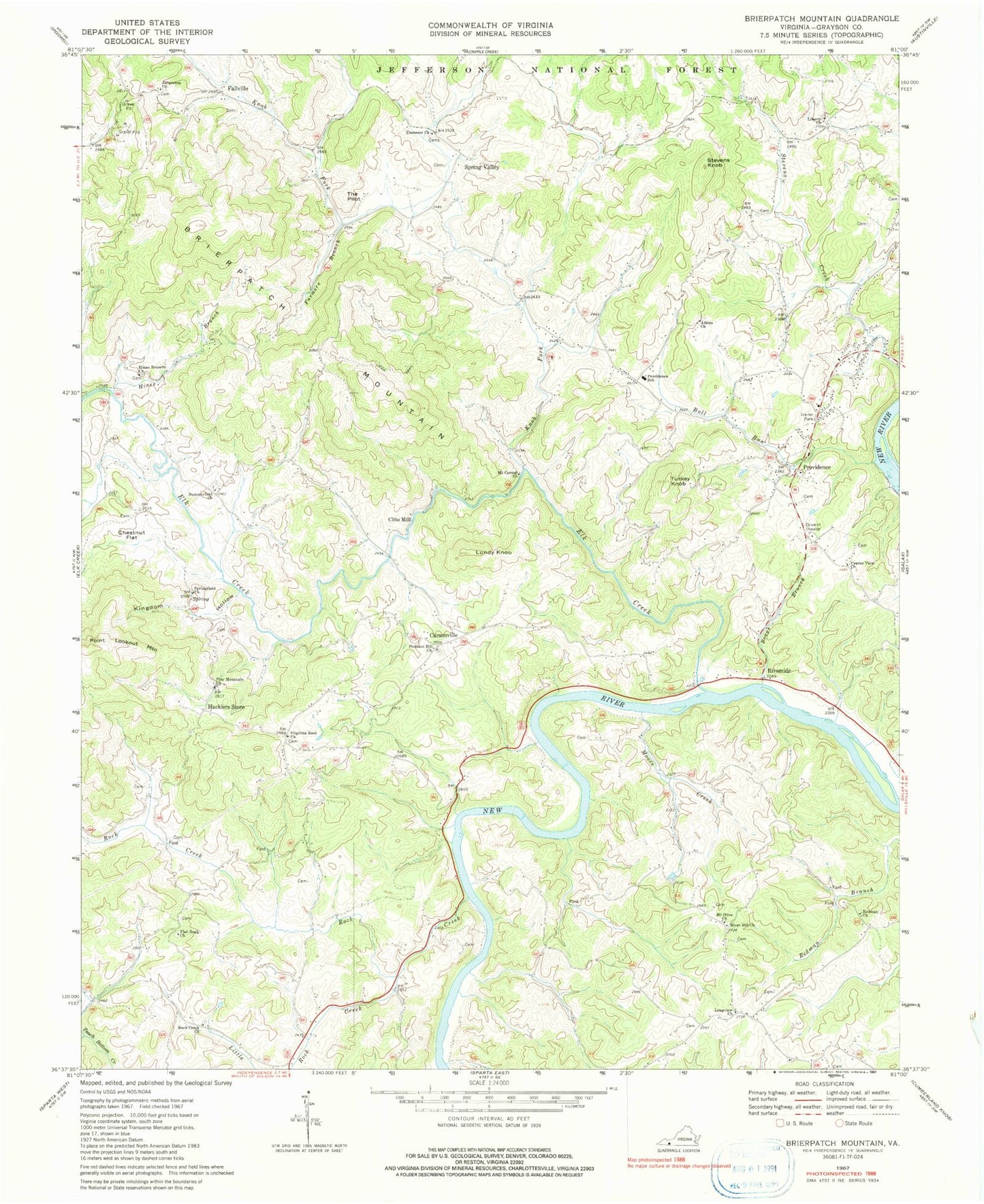 Classic USGS Brierpatch Mountain Virginia 7.5'x7.5' Topo Map Image