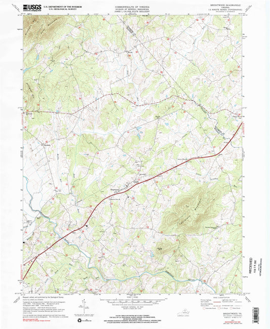 Classic USGS Brightwood Virginia 7.5'x7.5' Topo Map Image