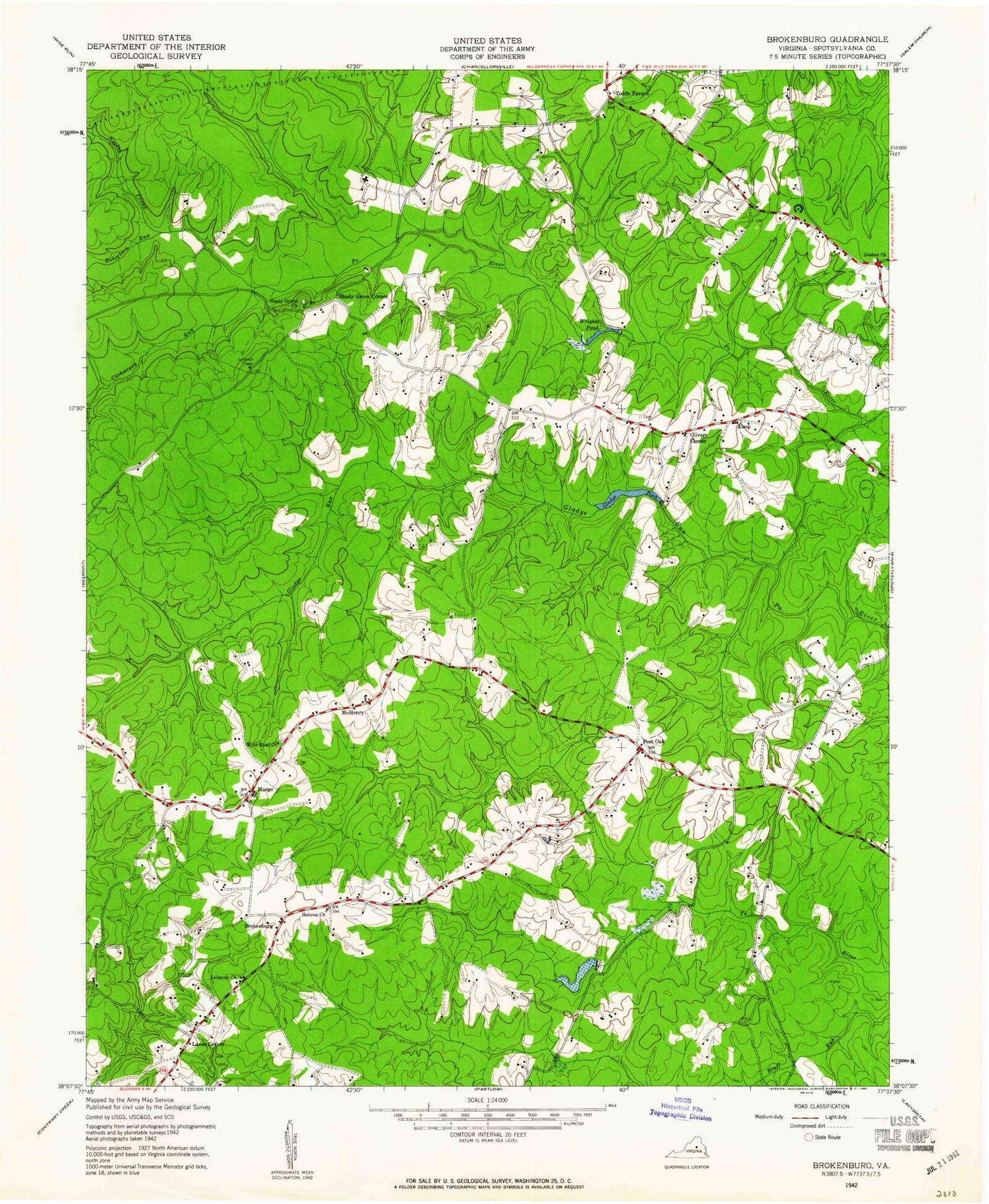 Classic USGS Brokenburg Virginia 7.5'x7.5' Topo Map Image