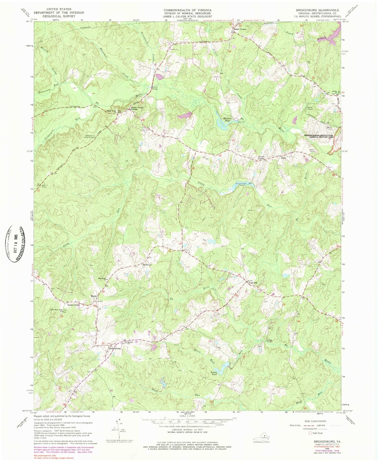 Classic USGS Brokenburg Virginia 7.5'x7.5' Topo Map Image