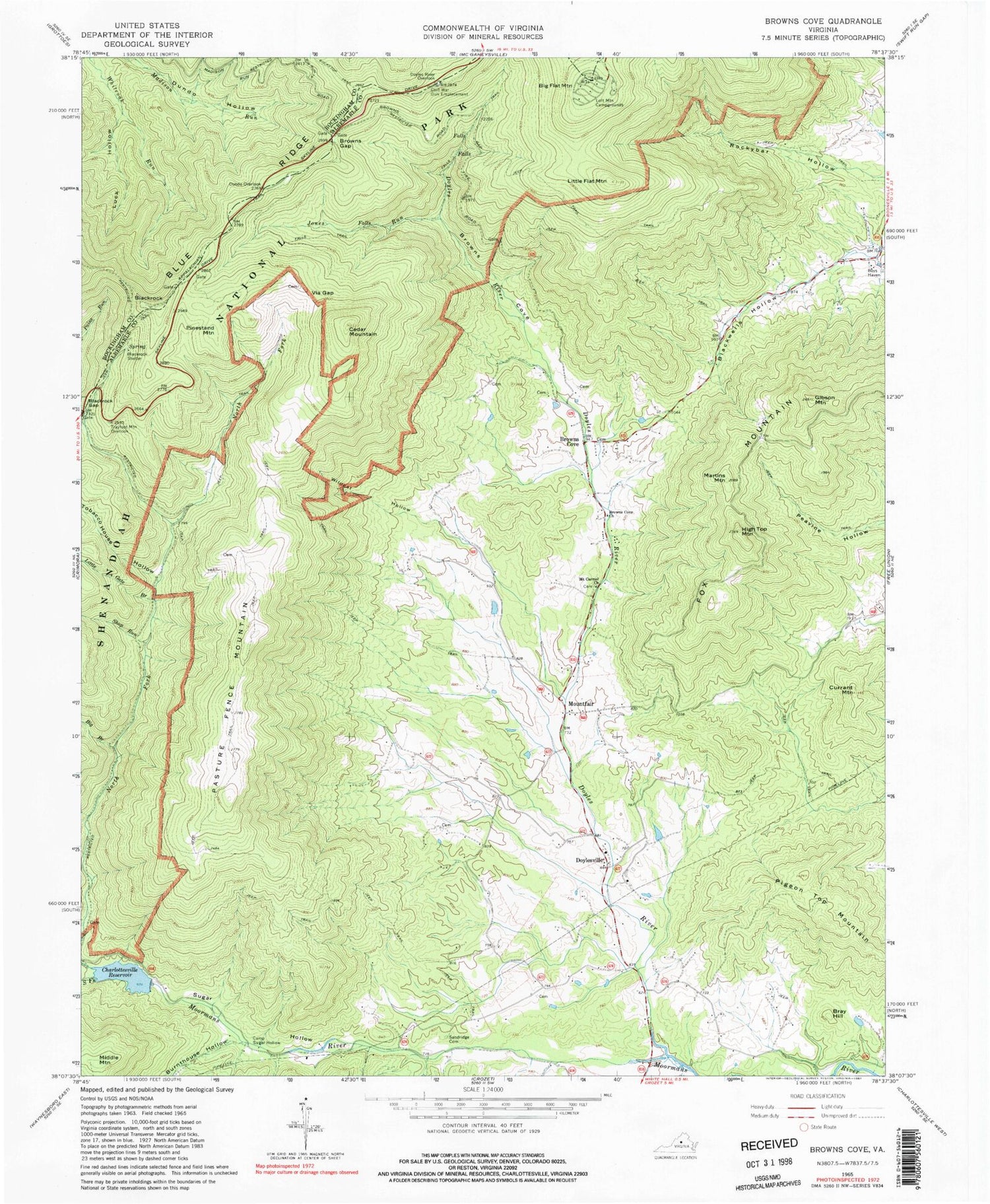 Classic USGS Browns Cove Virginia 7.5'x7.5' Topo Map Image