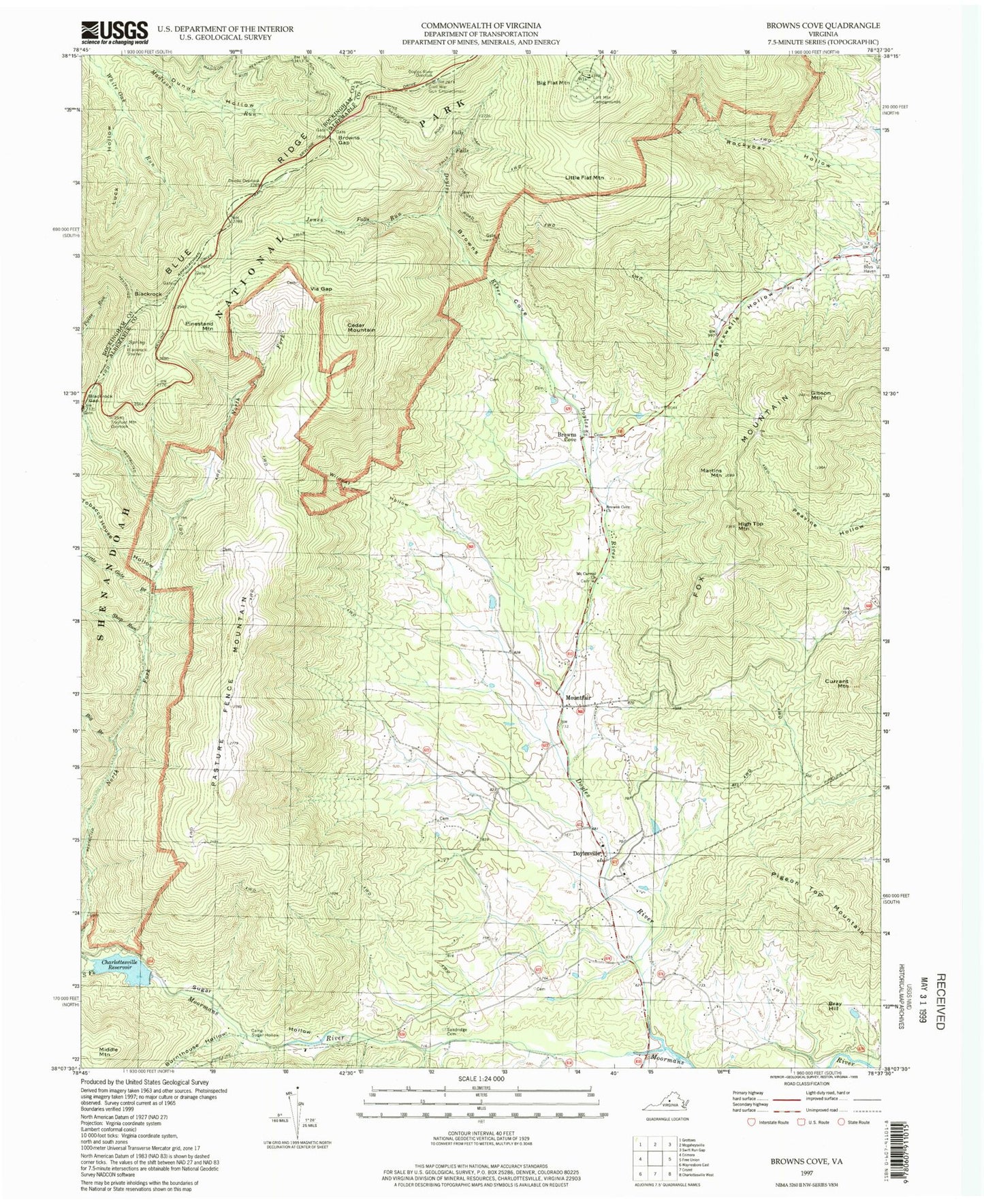 Classic USGS Browns Cove Virginia 7.5'x7.5' Topo Map Image