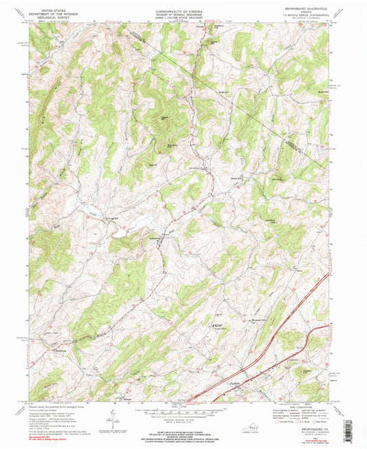 Classic USGS Brownsburg Virginia 7.5'x7.5' Topo Map Image