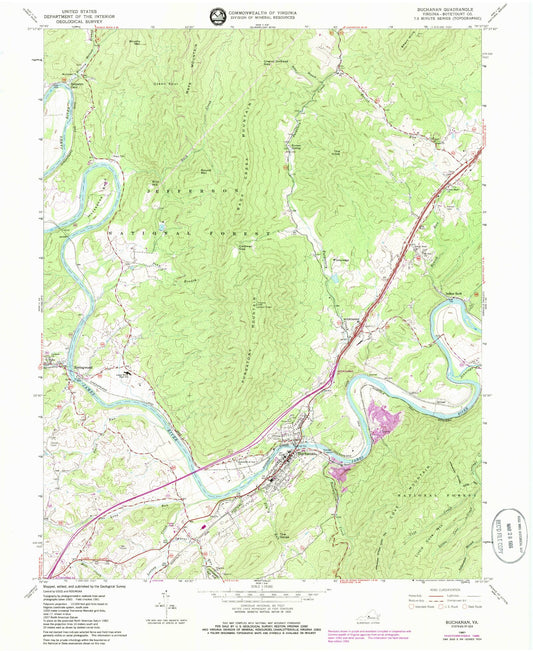 Classic USGS Buchanan Virginia 7.5'x7.5' Topo Map Image