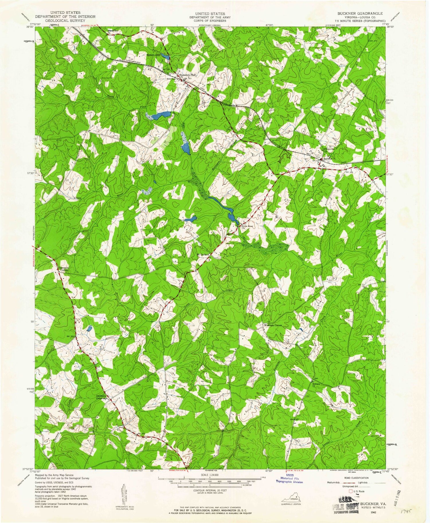 Classic USGS Buckner Virginia 7.5'x7.5' Topo Map Image