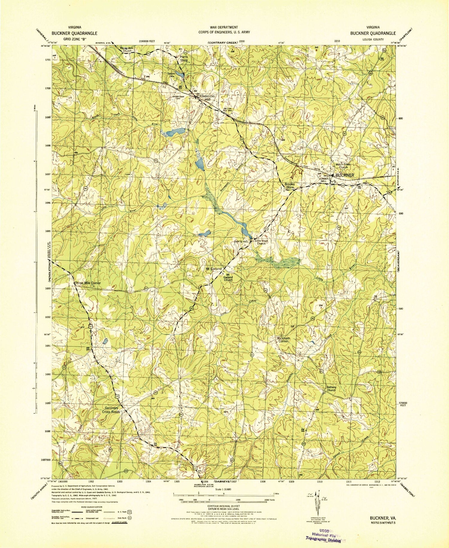 Classic USGS Buckner Virginia 7.5'x7.5' Topo Map Image