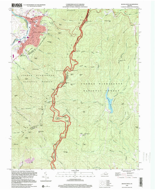 Classic USGS Buena Vista Virginia 7.5'x7.5' Topo Map Image