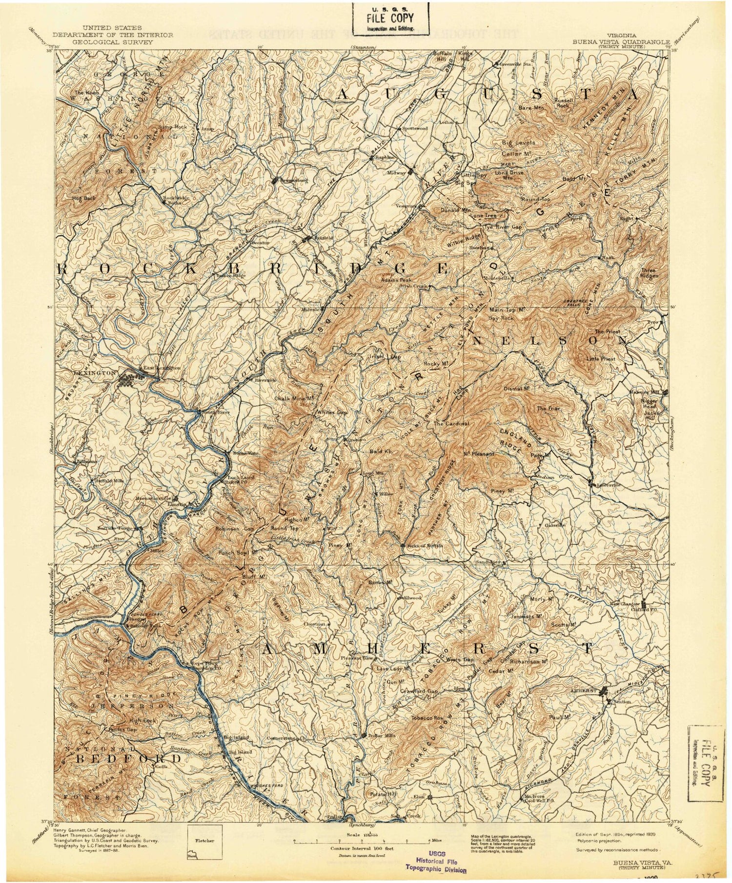 Historic 1894 Buena Vista Virginia 30'x30' Topo Map Image