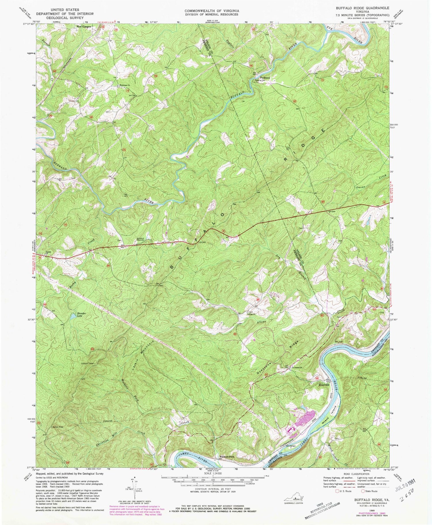 Classic USGS Buffalo Ridge Virginia 7.5'x7.5' Topo Map Image