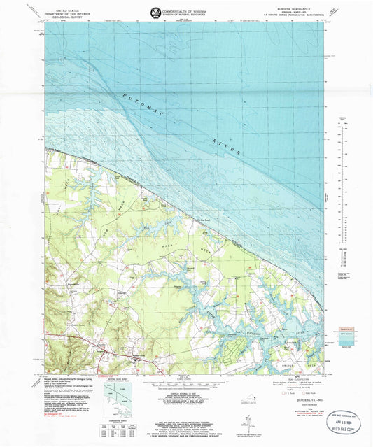 Classic USGS Burgess Virginia 7.5'x7.5' Topo Map Image