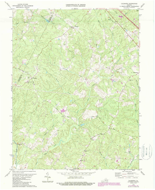 Classic USGS Caledonia Virginia 7.5'x7.5' Topo Map Image