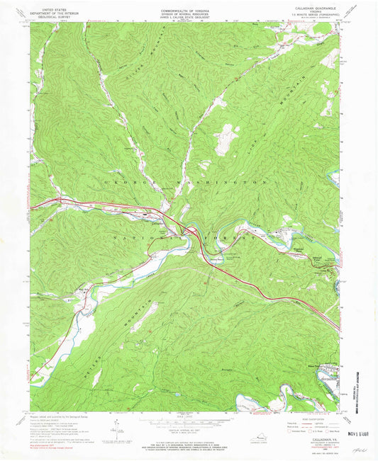Classic USGS Callaghan Virginia 7.5'x7.5' Topo Map Image