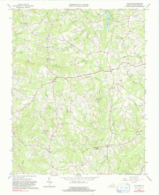 Classic USGS Callands Virginia 7.5'x7.5' Topo Map Image