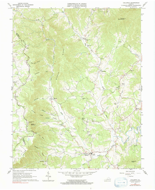 Classic USGS Callaway Virginia 7.5'x7.5' Topo Map Image