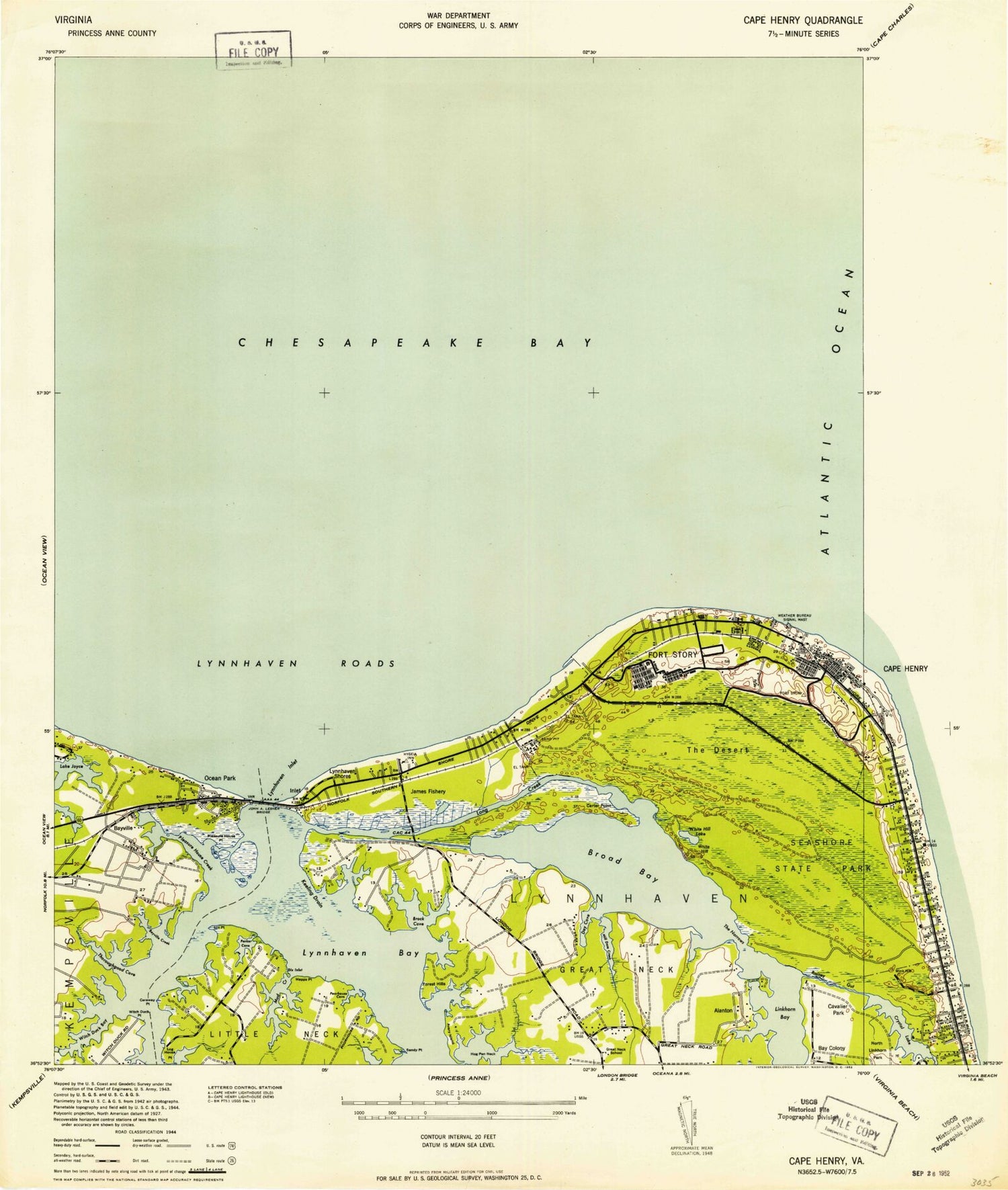 Classic USGS Cape Henry Virginia 7.5'x7.5' Topo Map Image