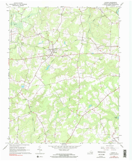 Classic USGS Capron Virginia 7.5'x7.5' Topo Map Image