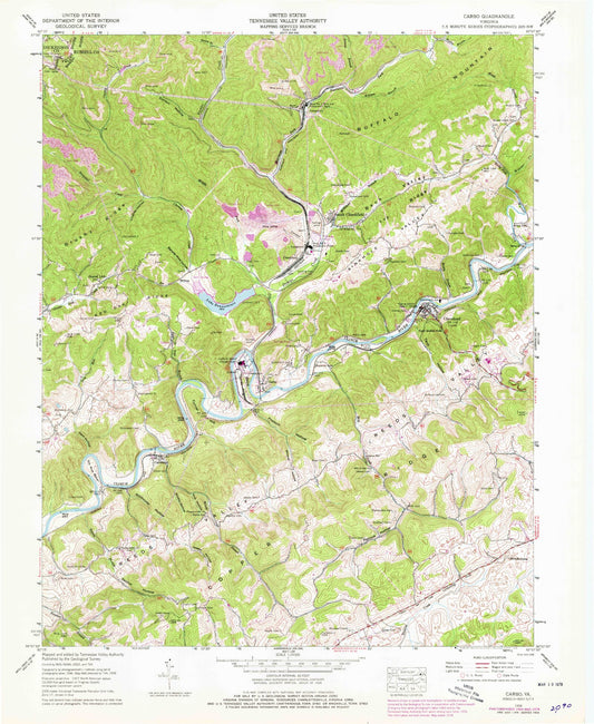 Classic USGS Carbo Virginia 7.5'x7.5' Topo Map Image