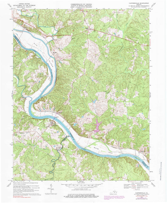 Classic USGS Cartersville Virginia 7.5'x7.5' Topo Map Image