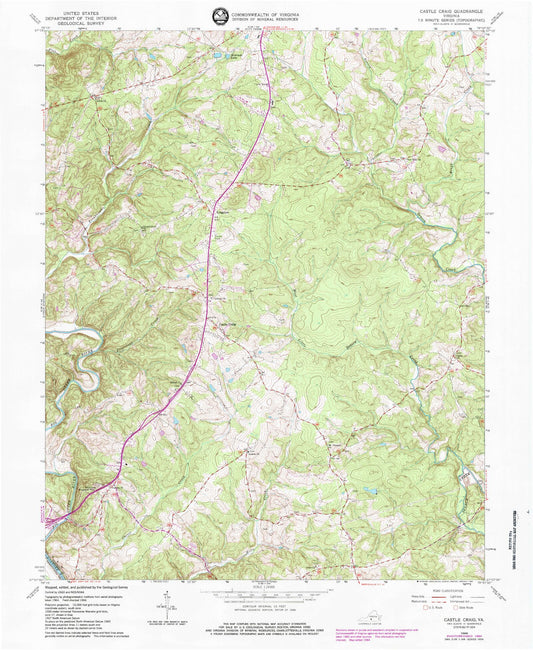 Classic USGS Castle Craig Virginia 7.5'x7.5' Topo Map Image