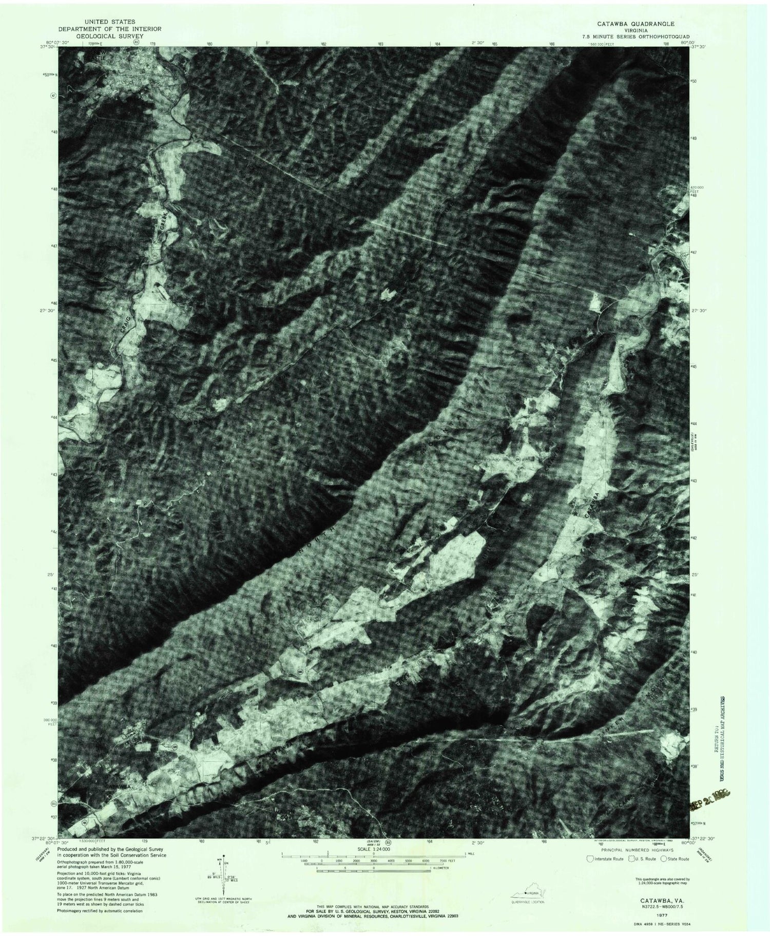 Classic USGS Catawba Virginia 7.5'x7.5' Topo Map Image