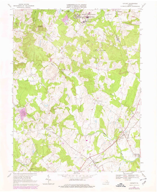 Classic USGS Catlett Virginia 7.5'x7.5' Topo Map Image