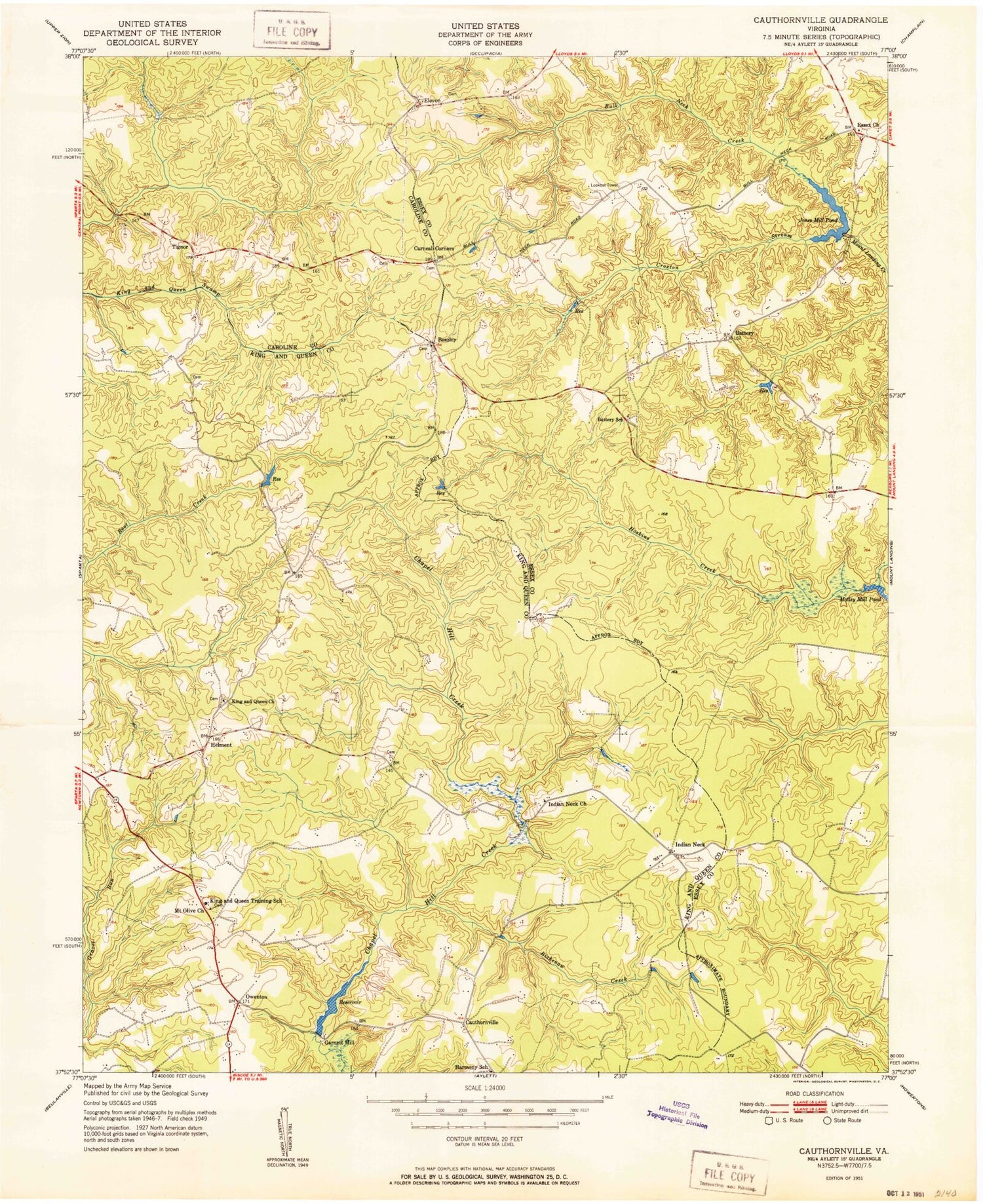 Classic USGS Cauthornville Virginia 7.5'x7.5' Topo Map Image