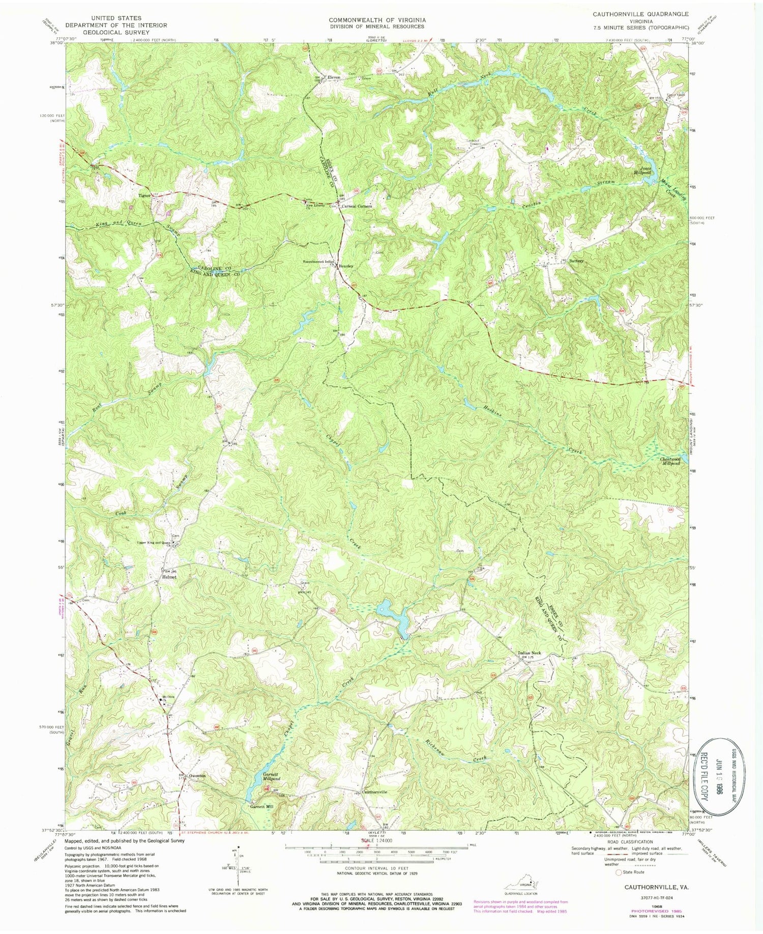 Classic USGS Cauthornville Virginia 7.5'x7.5' Topo Map Image