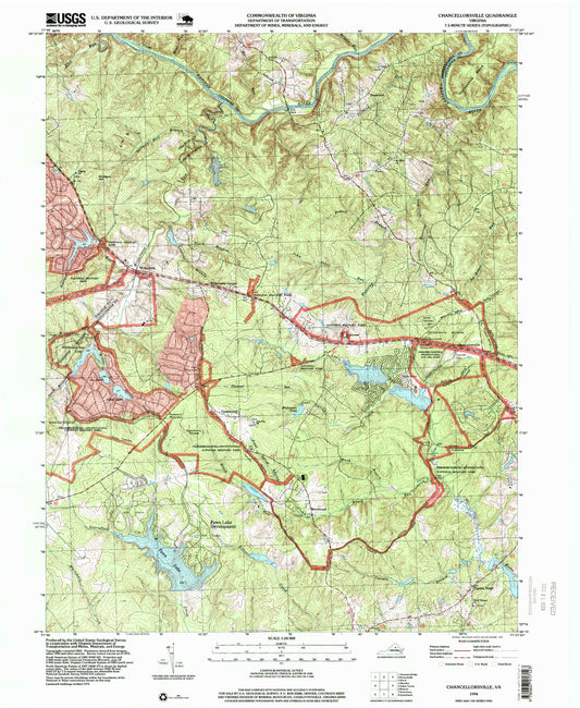 Classic USGS Chancellorsville Virginia 7.5'x7.5' Topo Map Image