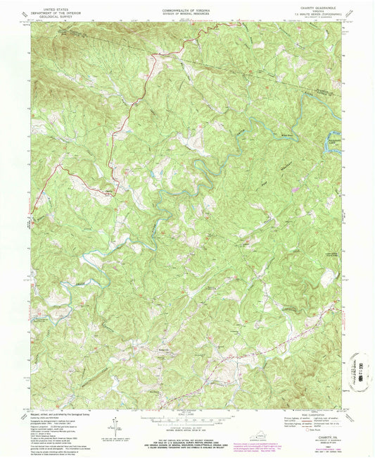 Classic USGS Charity Virginia 7.5'x7.5' Topo Map Image