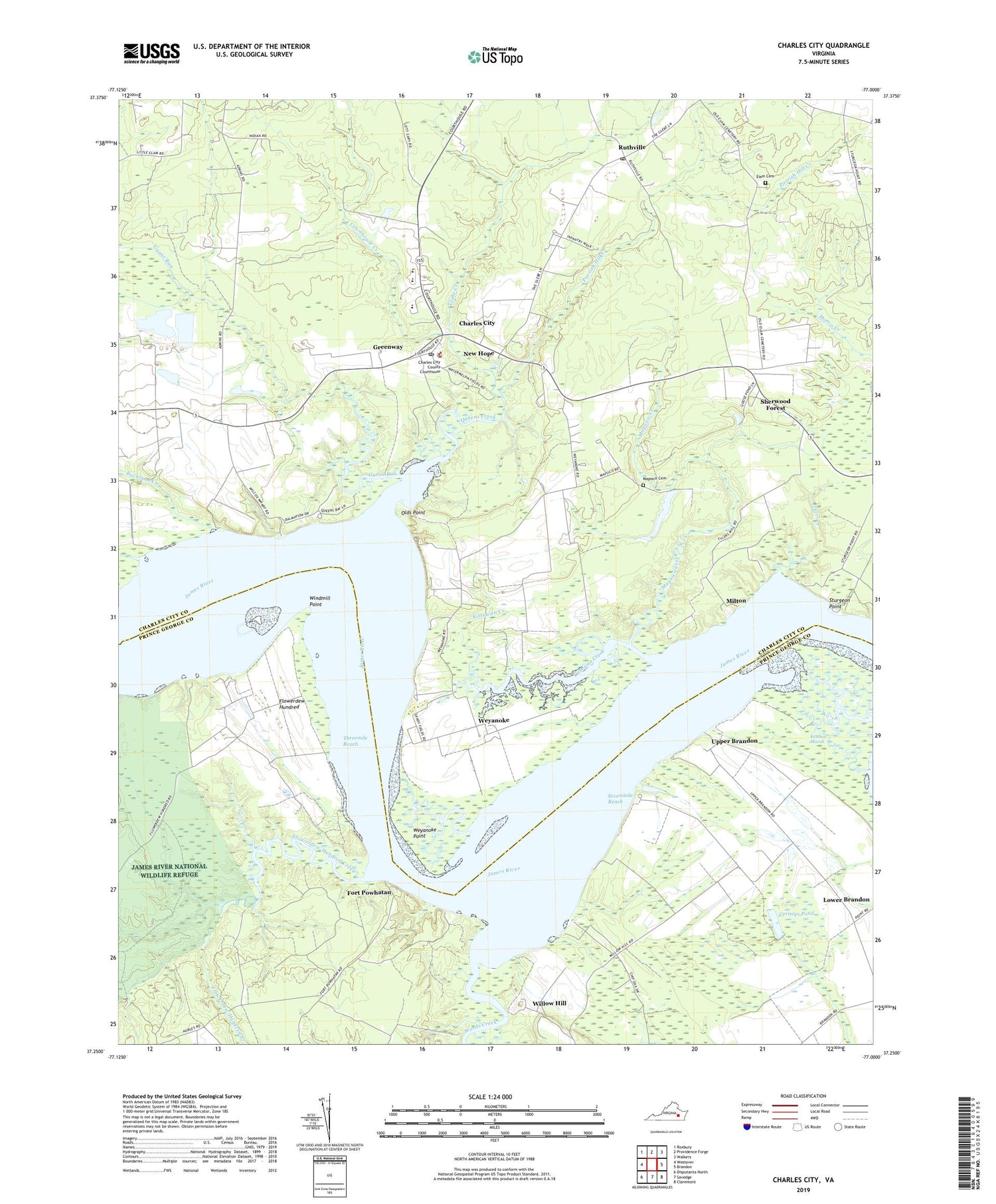 Charles City Virginia US Topo Map Image