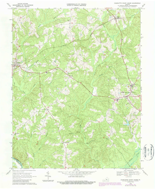 Classic USGS Charlotte Court House Virginia 7.5'x7.5' Topo Map Image
