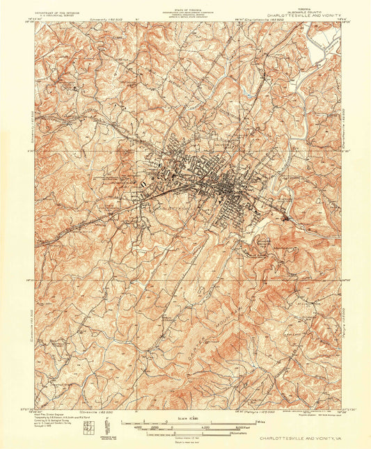 Classic USGS Charlottesville And Vicinity Virginia 7.5'x7.5' Topo Map Image