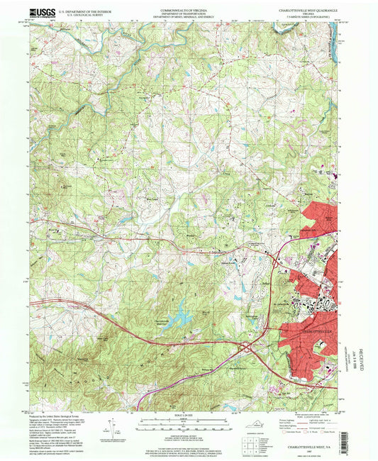 Classic USGS Charlottesville West Virginia 7.5'x7.5' Topo Map Image