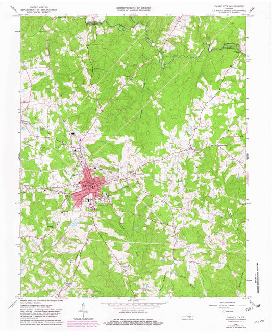 Classic USGS Chase City Virginia 7.5'x7.5' Topo Map Image