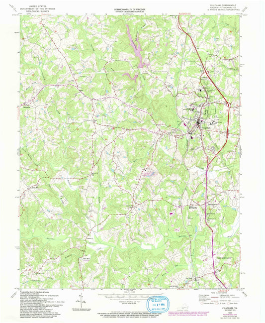 Classic USGS Chatham Virginia 7.5'x7.5' Topo Map Image