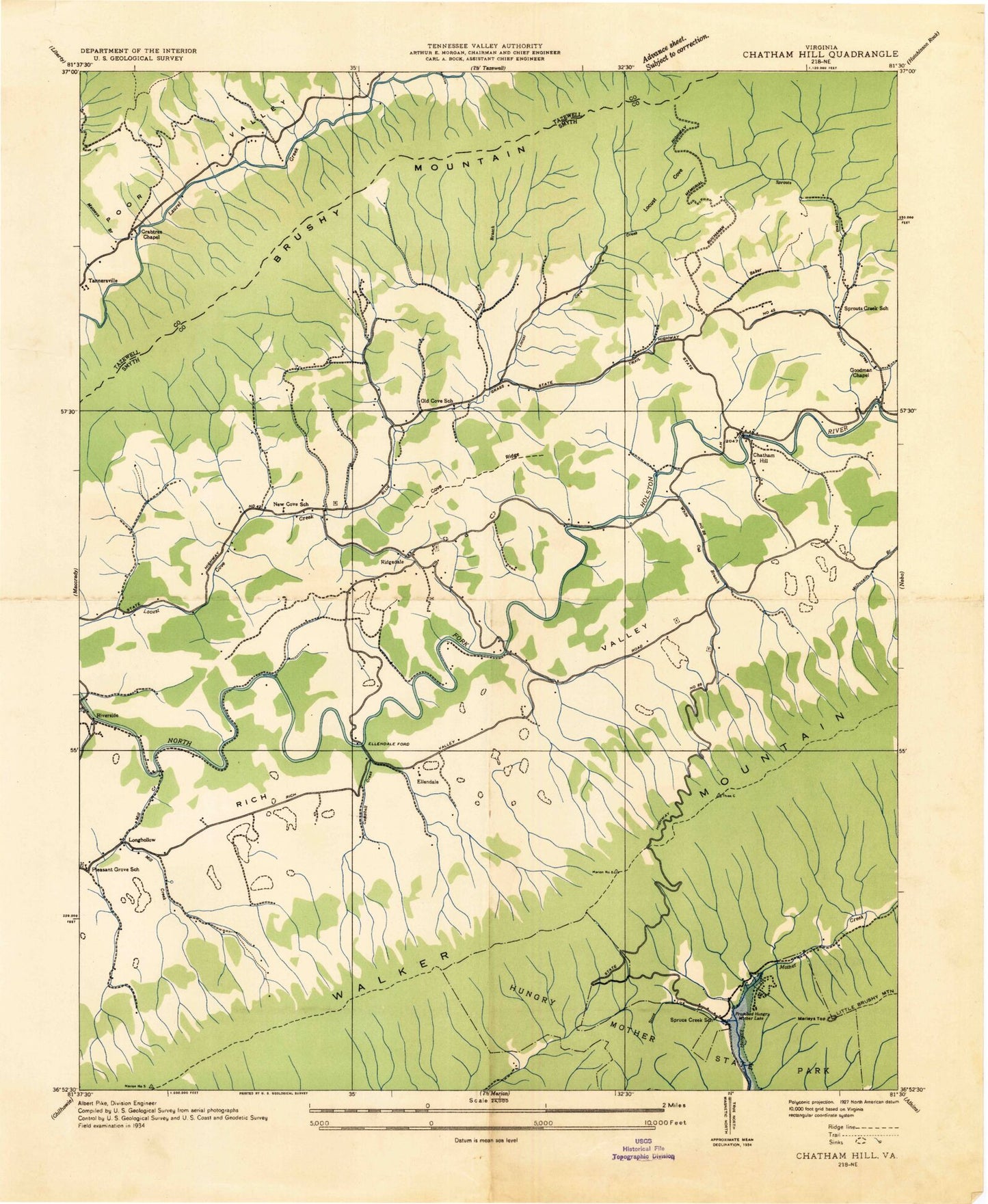 Classic USGS Chatham Hill Virginia 7.5'x7.5' Topo Map Image