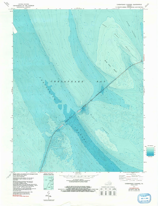 Classic USGS Chesapeake Channel Virginia 7.5'x7.5' Topo Map Image