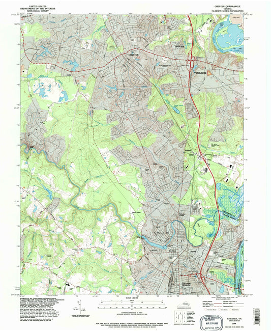 Classic USGS Chester Virginia 7.5'x7.5' Topo Map Image