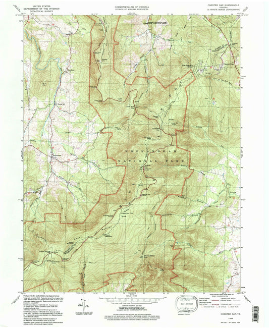 Classic USGS Chester Gap Virginia 7.5'x7.5' Topo Map Image