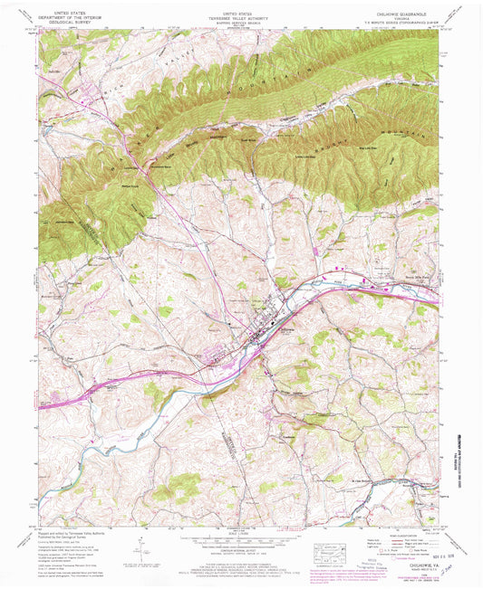 Classic USGS Chilhowie Virginia 7.5'x7.5' Topo Map Image
