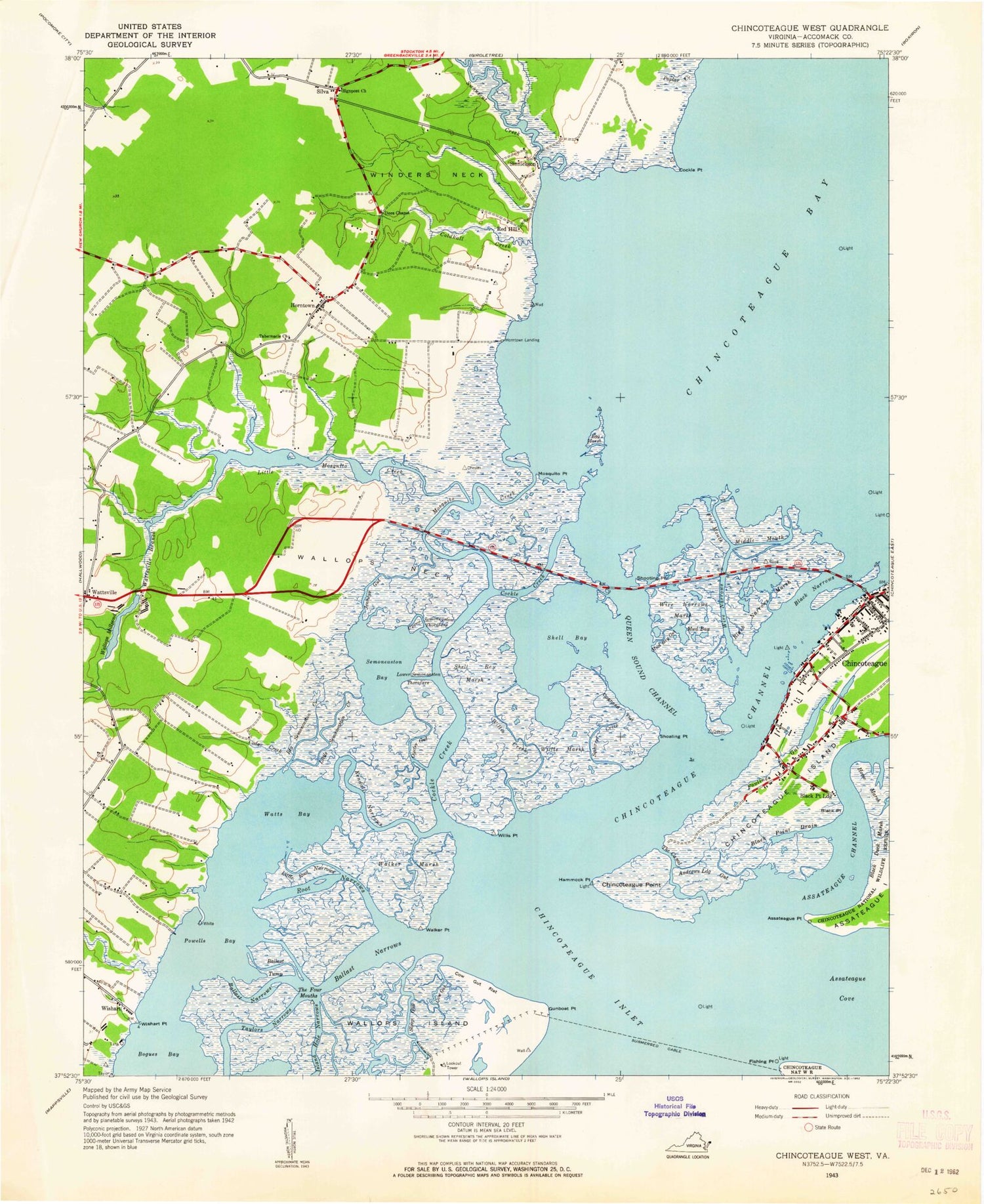 Classic USGS Chincoteague West Virginia 7.5'x7.5' Topo Map Image