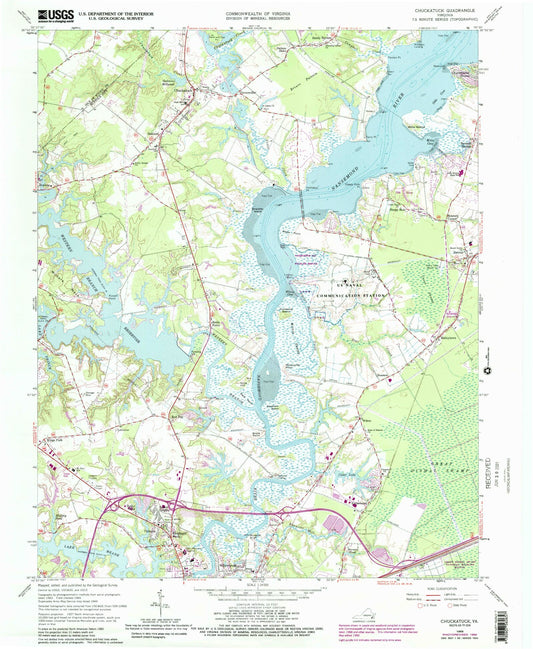 Classic USGS Chuckatuck Virginia 7.5'x7.5' Topo Map Image