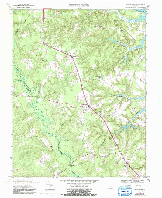 Classic USGS Church View Virginia 7.5'x7.5' Topo Map Image