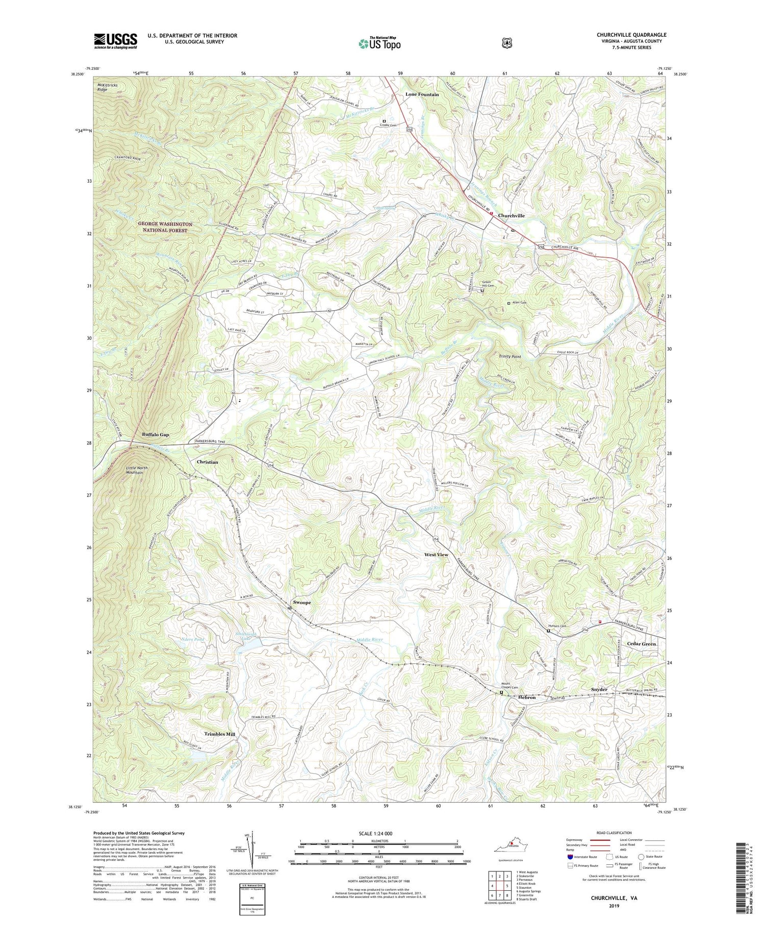 Churchville Virginia US Topo Map Image