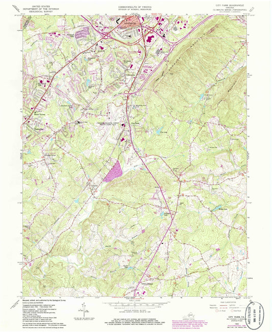 Classic USGS City Farm Virginia 7.5'x7.5' Topo Map Image